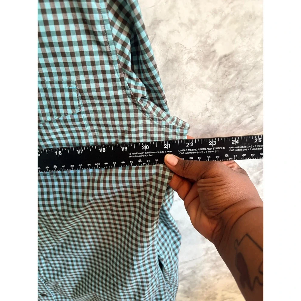 Banana‎ Republic Slim Fit Western Gingham Check Shirt Blue Brown Snap Front M - Picture 8 of 8